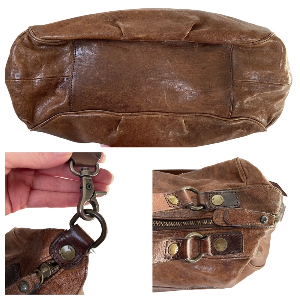 Frye Becca Rustic Italian Leather Brown Shoulder Bag Satchel Dual Handle Purse - Picture 11 of 16